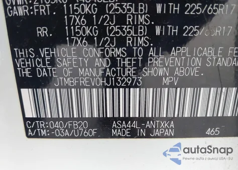 2017 Toyota Rav4 Le из США, поврежденный, VIN JTMBFREV0HJ132973